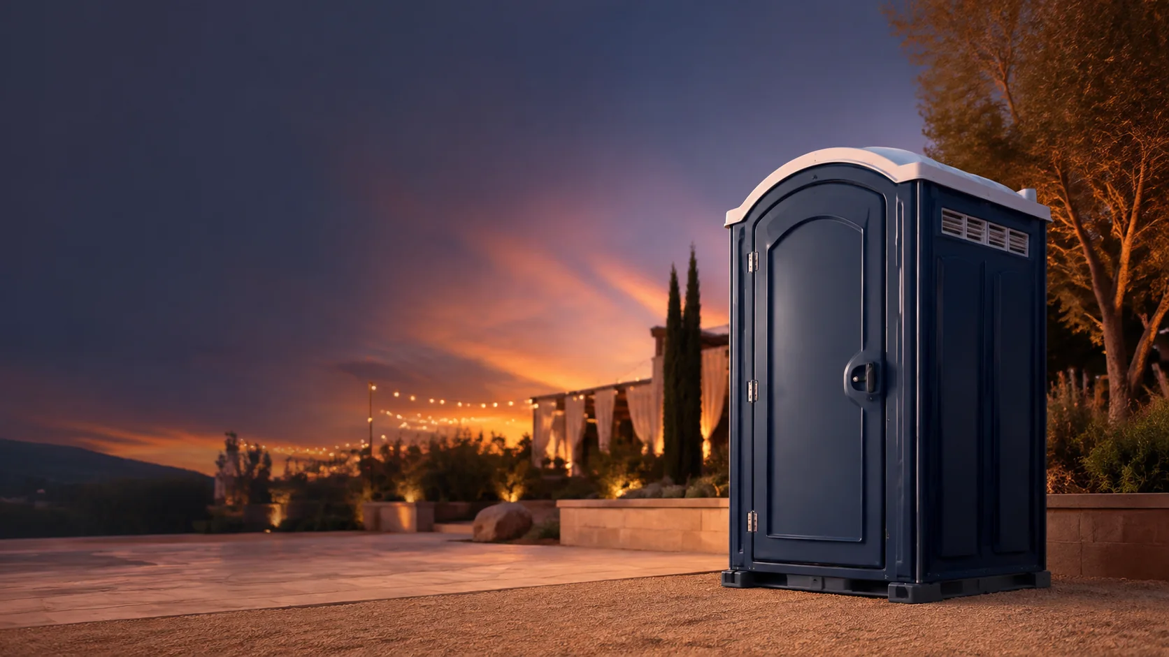 Portable restroom shown for rental planning in Anniston, AL